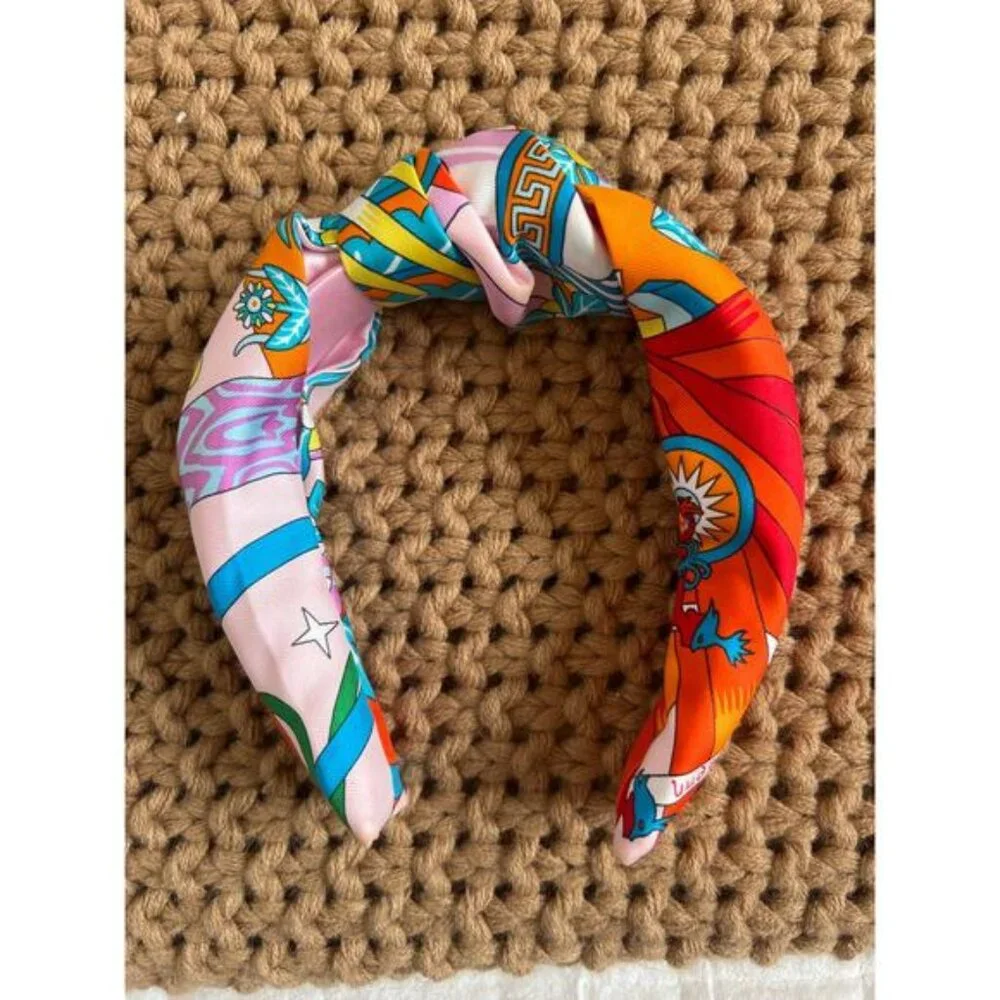 NEW Piggi International Knotted Silk Logo Headband Accessories Multi Color
